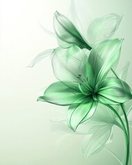 A breathtaking green abstract floral pattern, featuring intricate petals with smooth textures and otherworldly characteristics that evoke a peaceful and calming ambiance