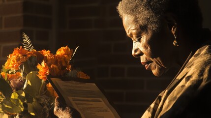 A woman receiving her retirement certificate at a small ceremony.
