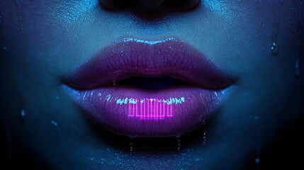 Close-up lips, dripping gloss, glowing