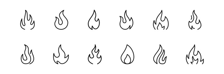 Collection of Flame Icons in Line Art Style