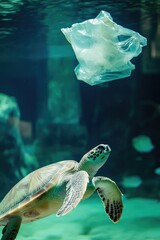 Turtle swimming towards plastic bag highlights ocean pollution i
