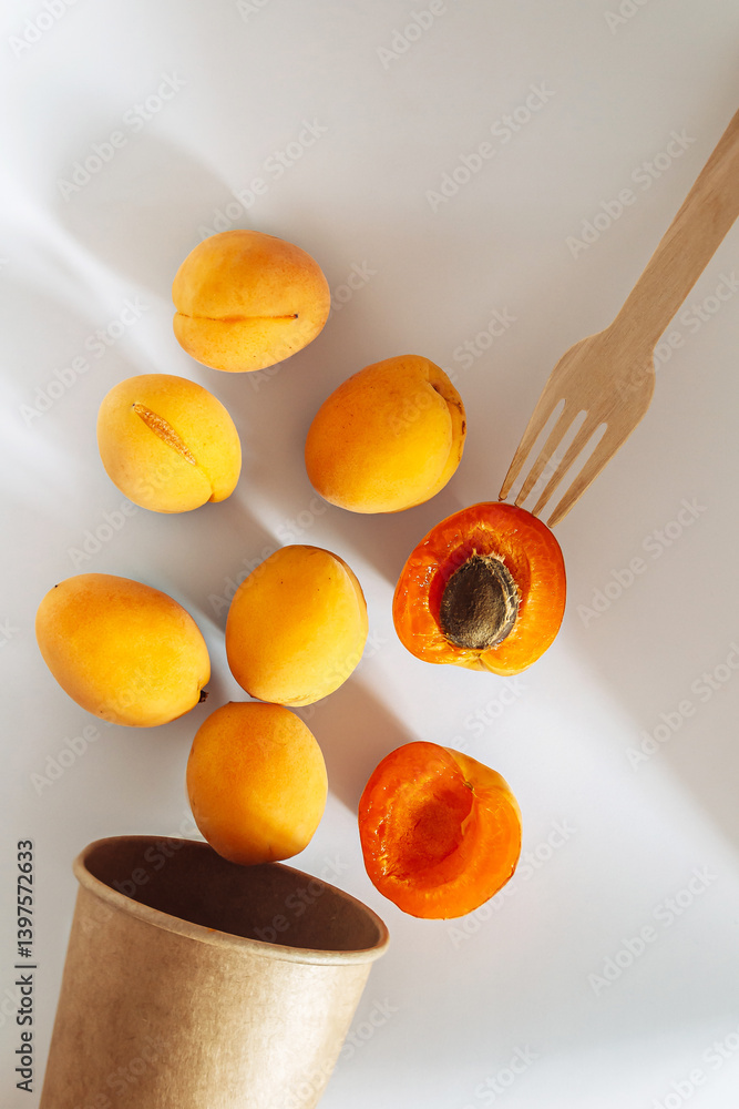 Poster bowl of oranges and a fork with an orange slice on it