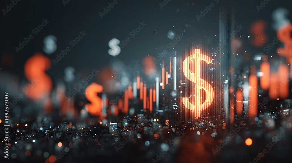 Poster abstract finance graph with currency symbols and floating elements