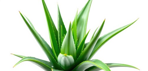 Obraz premium A lush, vibrant aloe vera plant isolated on pure white, flora, isolated, leaves