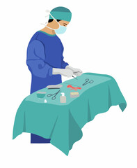 Surgeon Performing Surgery on Operating Table. Vector Image