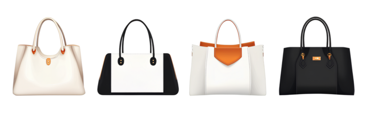  Set of women's handbags isolated on a transparent background png