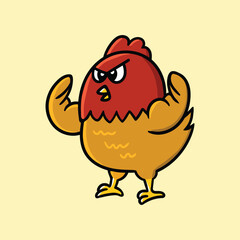 Mighty Cute Rooster Character in Cartoon Style