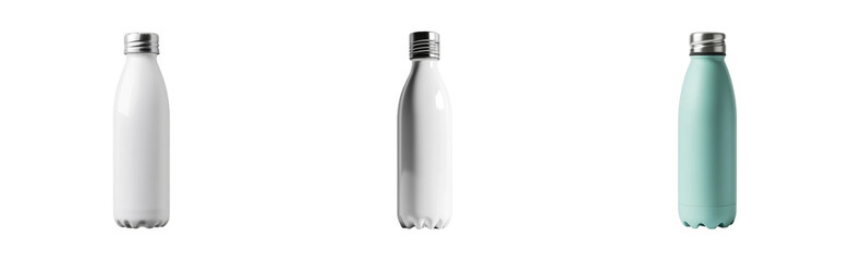 Refreshing bottled drinks showcase product minimalism. Cut out png set
