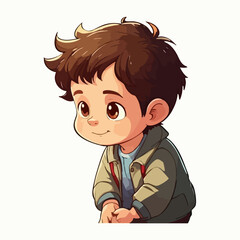 Obraz premium Cartoon boy in jacket looking away. Vector Image