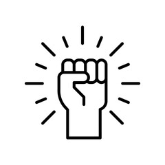 Black Line art Fist With Radiating Lines Symbolizing Power and Unity