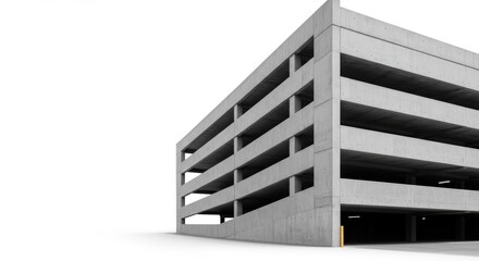 Architectural study of a multi-level concrete parking garage on a white backdrop