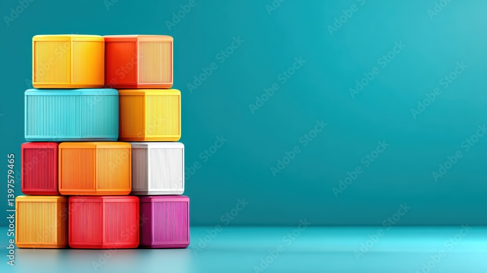 Poster import tariffs concept. colorful container stack with business style arrangement