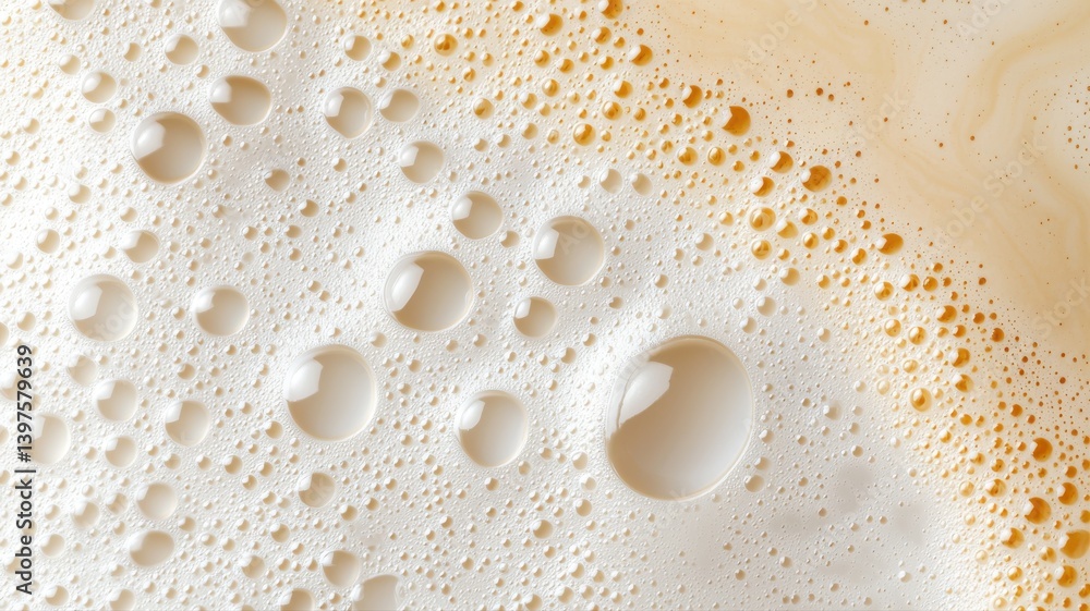 Poster close-up of frothy beer surface with bubbles, showcasing texture and color in a refreshing drink.