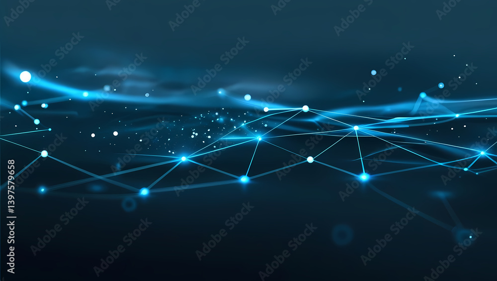 Wall mural abstract blue web of light points and connecting lines, suggesting data flow.
