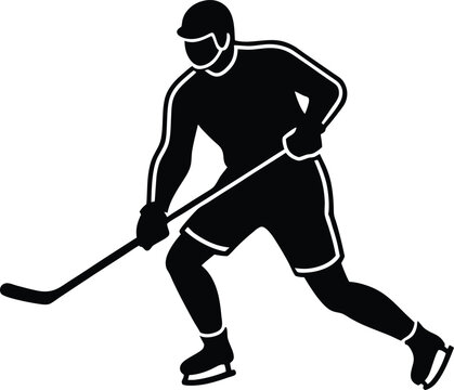 black hockey player silhouette with white outline clip art preview