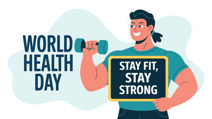 World Health Day vector illustration in flat design showing medical professionals, heart health, stethoscope, and healthcare icons – perfect for hospital, clinic, wellness, and medical campaign design