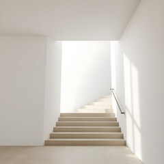 bright stairs interior, liminal place style, minimalistic view 