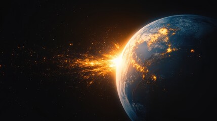 Obraz premium A high tech concept of global communication with satellites orbiting Earth.