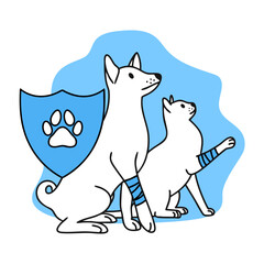 Pet insurance. Treatment for dogs, cats. Shield with animal paw