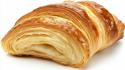 Golden-brown croissant, flaky layers