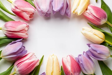 Colorful Tulips in Pastel Shades Framing a Blank Space 