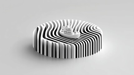 Import Tariffs concept. Minimalist composition of a ship trapped inside a barcode