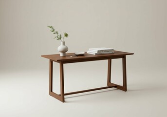 Wooden Table Still Life with Vase and Books for Home Decor