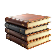 Stacked Antique Books: Leather Bound, Gilt Details, Aged Pages, Isolated.