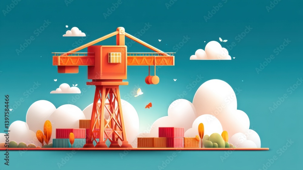 Aufkleber import tariffs concept. minimalist of a container crane in an industrial port setting
