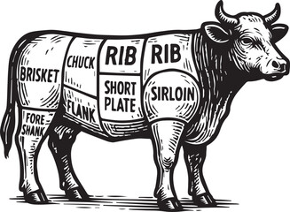 Cow butcher meat beef vector illustration