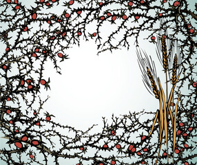 A Bible parable. The grain fell into the thorns. Vector drawing