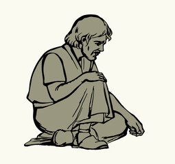 Vector illustration. A man is sitting on the ground