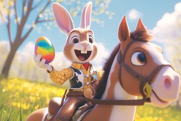 Easter Bunny Cowboy on Horse