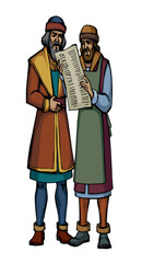 Vector drawing. Two men reding a newspaper