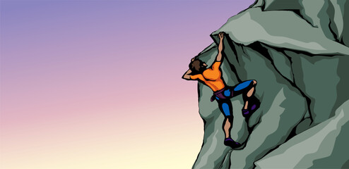 Climber climbs on a rock. Vector drawing