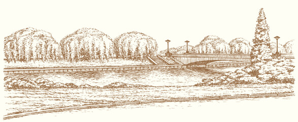 Vector landscape. Panoramic views of the river promenade © Marina