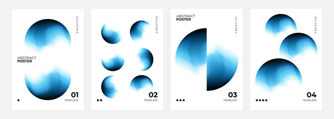 Set of abstract posters with color gradient blurred round shapes for creative futuristic graphic design. Minimalist cover templates. Vector illustration.