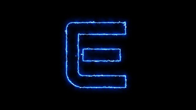 Stylish letter E animation surrounded by a blue electric spark outline. Ideal for tech-themed visuals, branding animations, intros, and modern typography motion graphics.