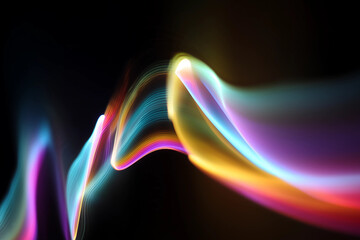 This abstract background features vibrant waves of color flowing gracefully across dark canvas, creating mesmerizing visual experience that captivates viewer imagination
