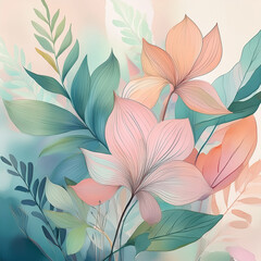 Subtle Abstract Flora in Soft Pastels
