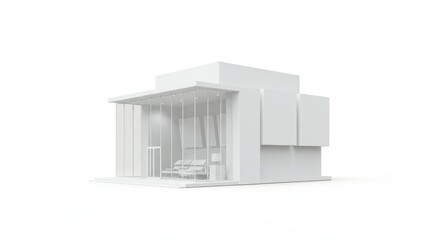 Minimalist Architectural Design: A White Building with Glass Facade on White Background