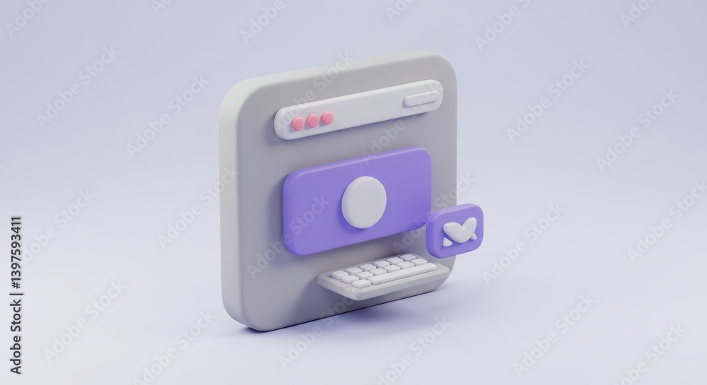 Poster abstract website design showing interface with keyboard and social interaction button