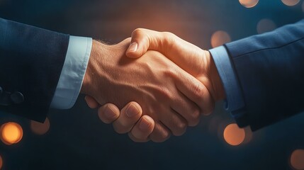 Two business professionals shaking hands, symbolizing partnership and agreement, with a soft-focus background highlighting professionalism and trust.