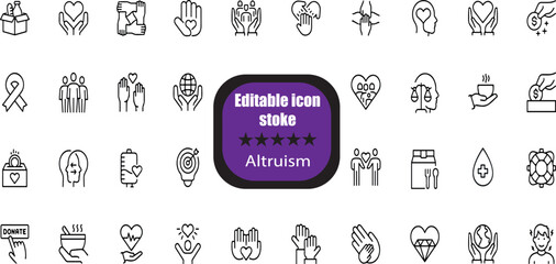 Altruism Stroke icon collections. Containing charity, help, selfless, goodwill, caring, generosity, kindness, empathy, benevolence and more icons.