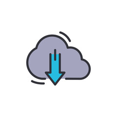 Cloud download colored icons, minimalist vector illustration ,simple transparent graphic element .Isolated on white background