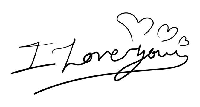 Hand drawn I love you signature style text with three cursive hearts. - Powered by Adobe