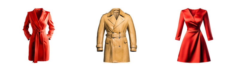 Stylish outerwear collection fashion showroom apparel trendy designs. Cut out png set