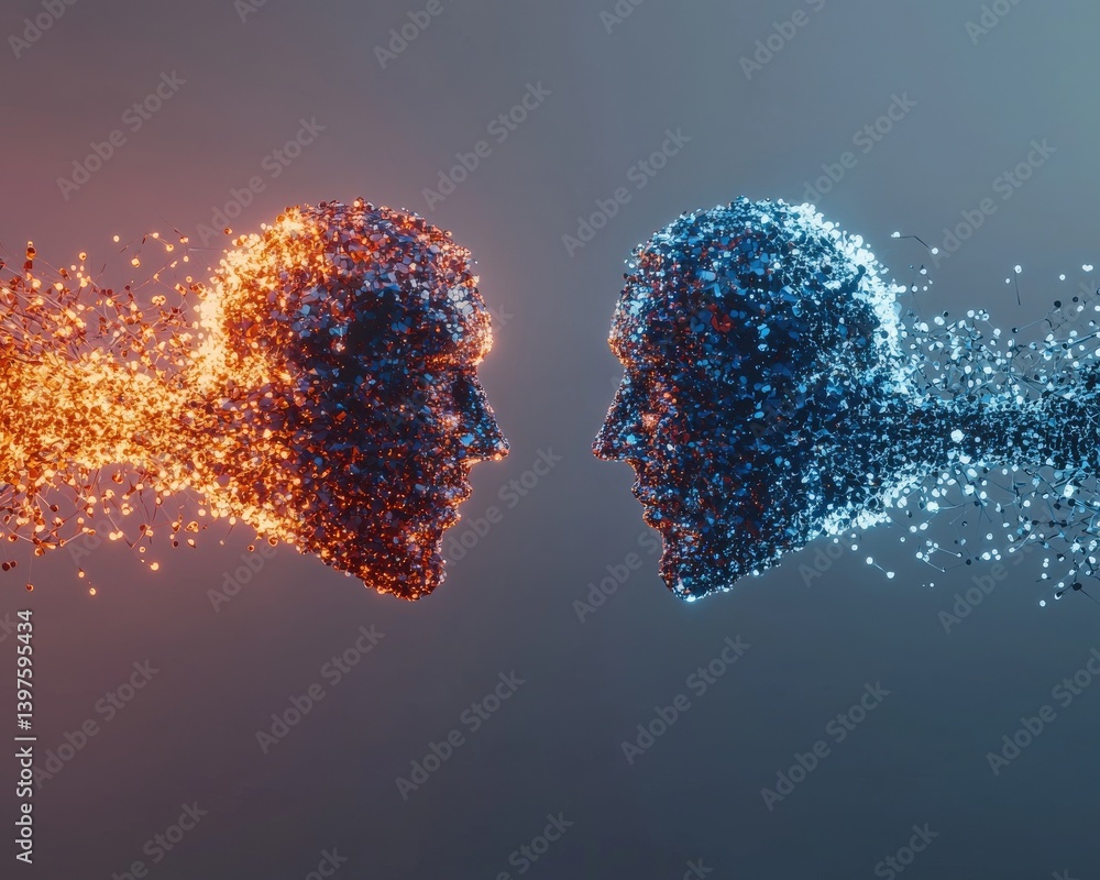 Poster a metaphorical battle between logic and emotion illustrated through abstract imagery, critical think