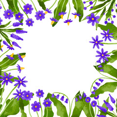 Square border frame card watercolor. Invitation floral of wildflower, leaf branch. Poster for wedding.. Hand drawn blossom illustration for  easter, thanksgiving