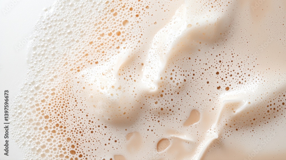 Poster close-up of frothy milk bubbles creating a textured pattern in creamy white tones.